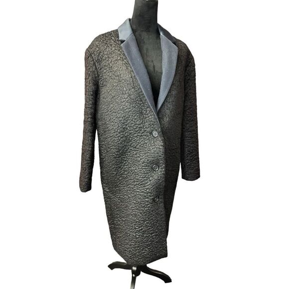 $995 J. Crew Women COLLECTION RIPPLED MOHAIR TOPCOAT Black Blue sz 2 - Picture 3 of 13